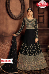 Black Semi-stitched Embroidered Gown with Dupatta