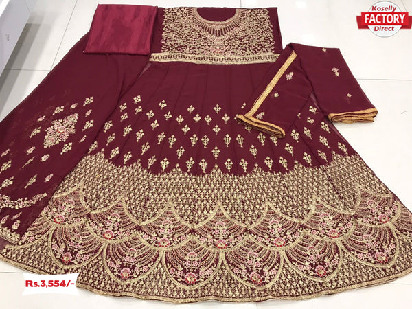 Maroon Semi-stitched Embroidered Gown with Dupatta