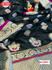 Black Soft Banarasi Silk Saree