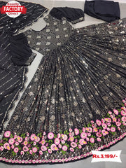 Black Heavy Embroidered Gown with Dupatta
