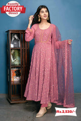 Muted Pink Embroidered Anarkali Gown with Fancy Dupatta