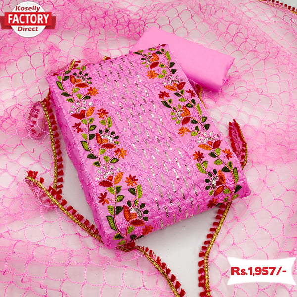 Pink Embroidered Kurtha Suruwal Piece