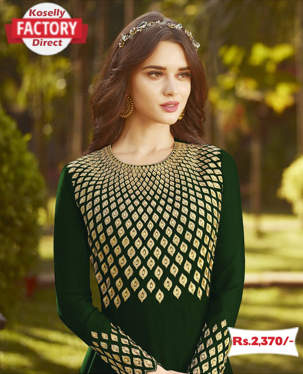 Green Semi-stitched Georgette Embroidered Gown