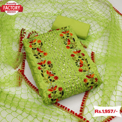 Parrot Green Embroidered Kurtha Suruwal Piece