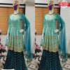 Sea Blue Embroidered Kurtha Sharara Dress