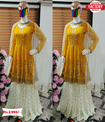 Yellow Embroidered Kurtha Sharara Dress