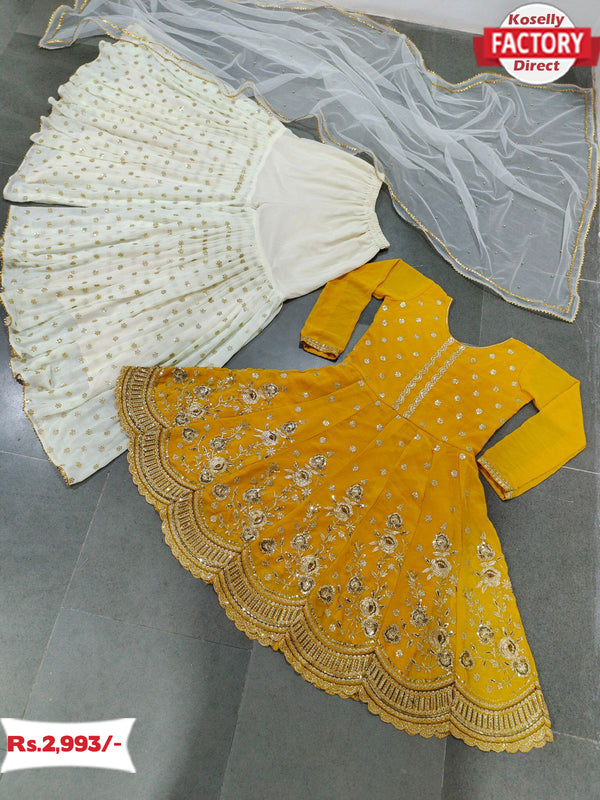 Yellow Embroidered Kurtha Sharara Dress