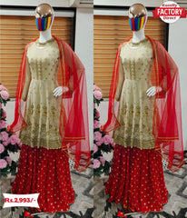 Off-white Embroidered Kurtha Sharara Dress