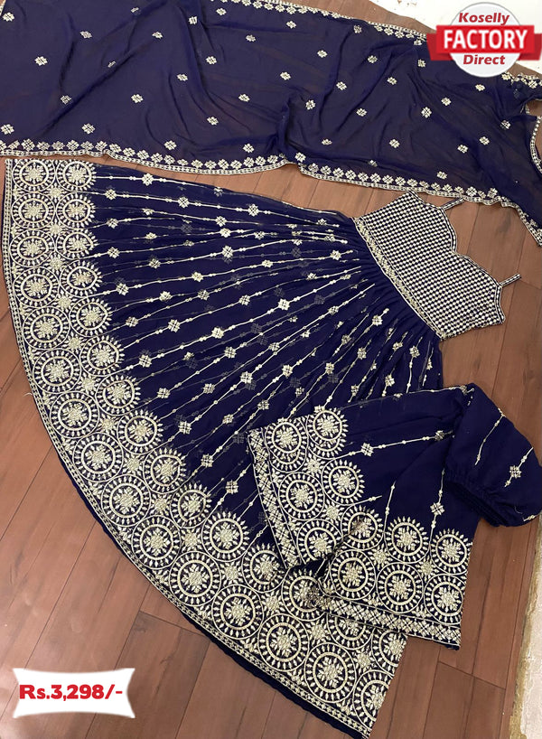 Navy Blue Embroidered Kurtha Sharara Dress