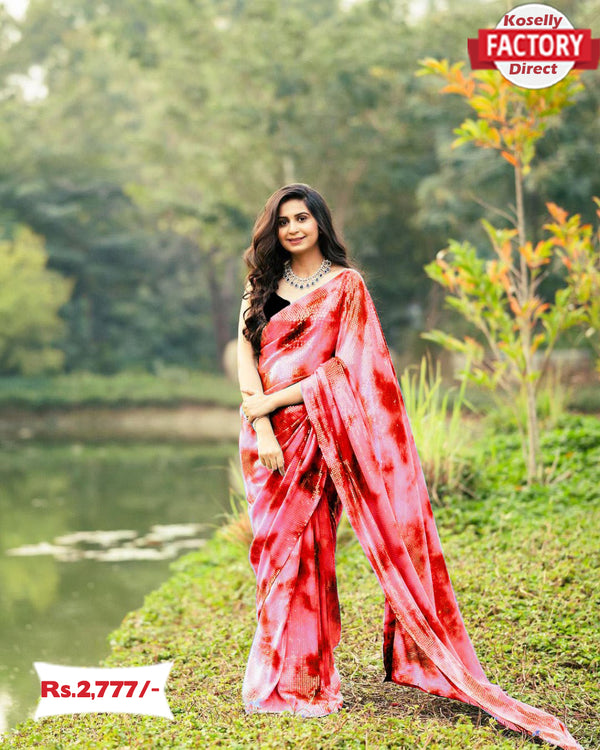 Vichitra Silk Shibori Sequins Saree