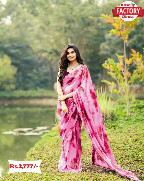 Vichitra Silk Shibori Sequins Saree