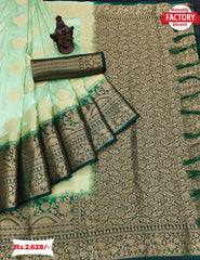 Sea Green Pure Dola Silk Banarasi Saree