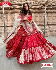 Red Bandhani And Sequins Kurtha Sharara Dress