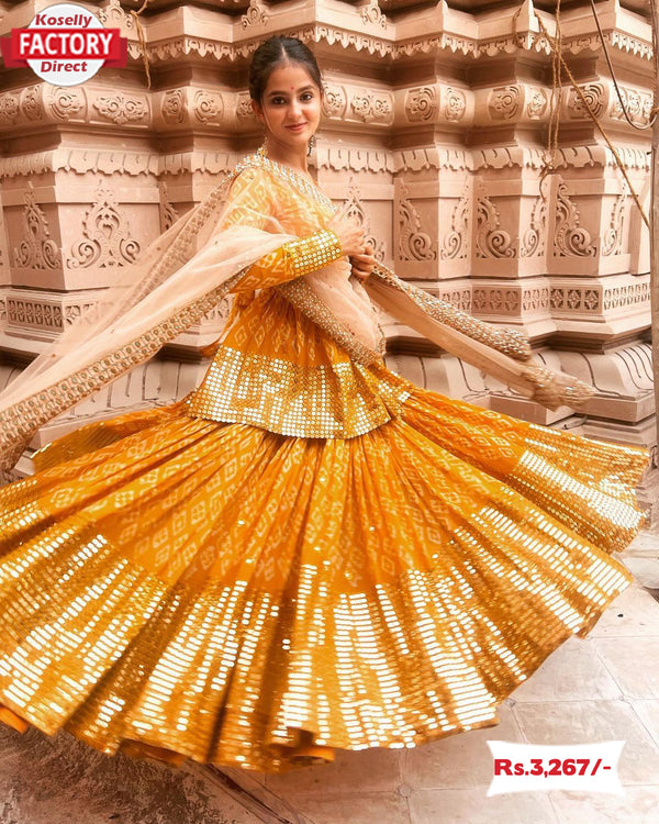 Yellow Bandhani And Sequins Kurtha Sharara Dress