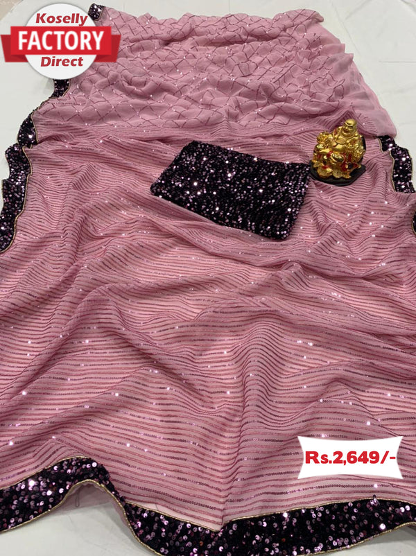 Pink Sequins Saree with Sequence Blouse