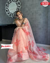 Light Peach Organza Silk Digital Printed Saree