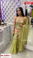 Neon Green Designer Kurtha Sharara Dupatta Set