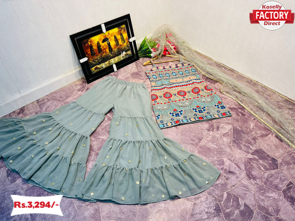 Ash Designer Kurtha Sharara Dupatta Set