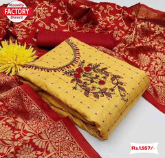 Yellow Embroidered Kurtha Suruwal Piece