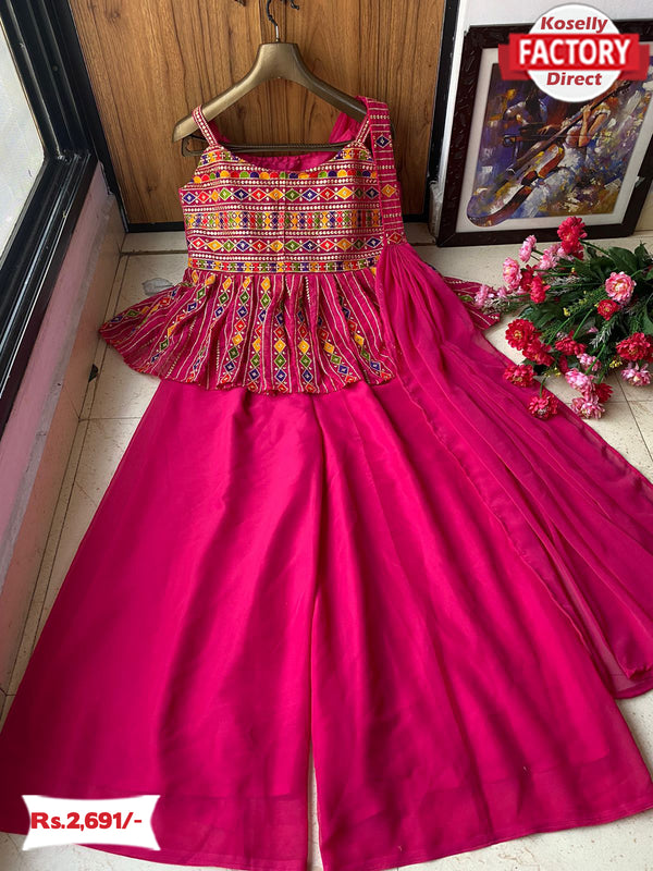 Pink Designer Peplum Sharara Dupatta Set