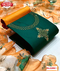 Cotton Kurtha Suruwal Piece With Organza Dupatta