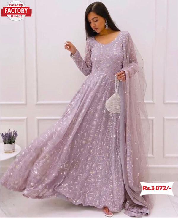 Light Lavender Embroidered Gown with Dupatta