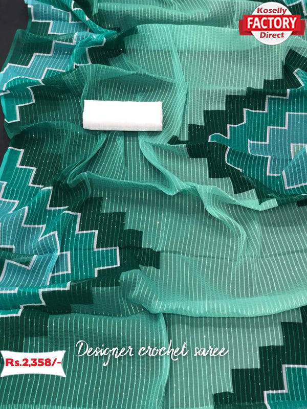 Green Designer Crochet Saree