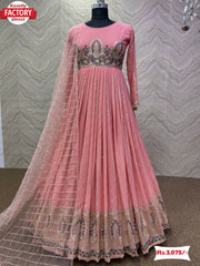 Baby Pink Embroidered Gown with Dupatta