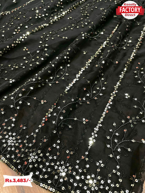 Black Embroidered Kurtha Sharara Dupatta Set