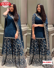 Turquoise Embroidered Kurtha Sharara Dress