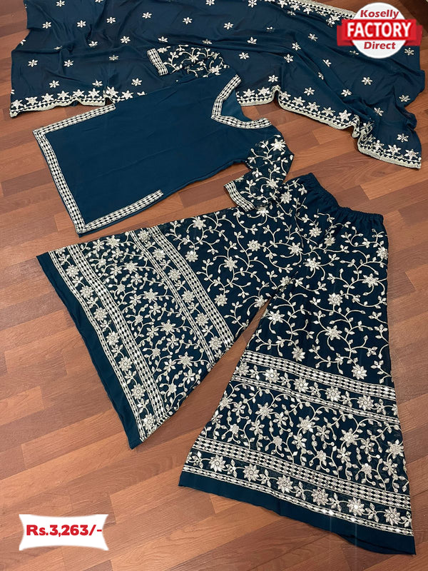 Turquoise Embroidered Kurtha Sharara Dress