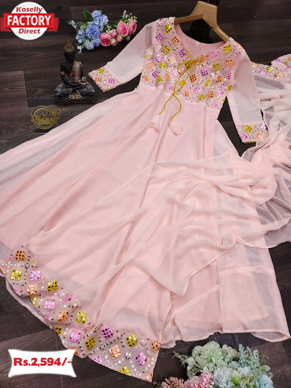 Light Pink Embroidered Gown with Dupatta