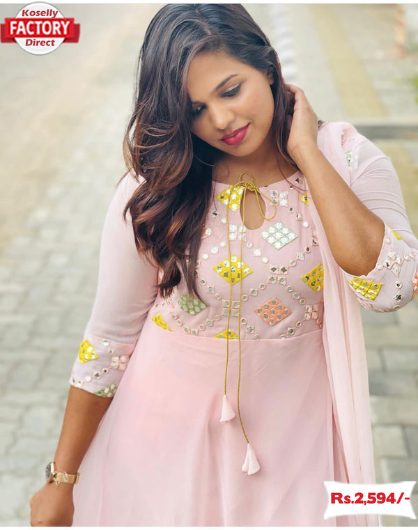 Light Pink Embroidered Gown with Dupatta