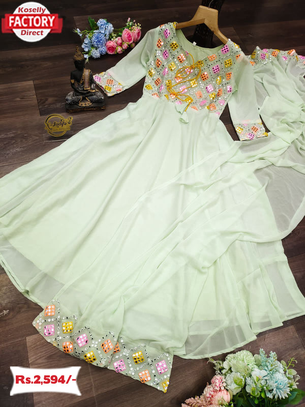 Light Green Embroidered Gown with Dupatta