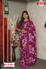 Wine Georgette Saree With Heavy Embroidery