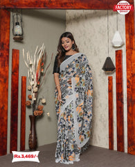 Ash Georgette Saree With Heavy Embroidery