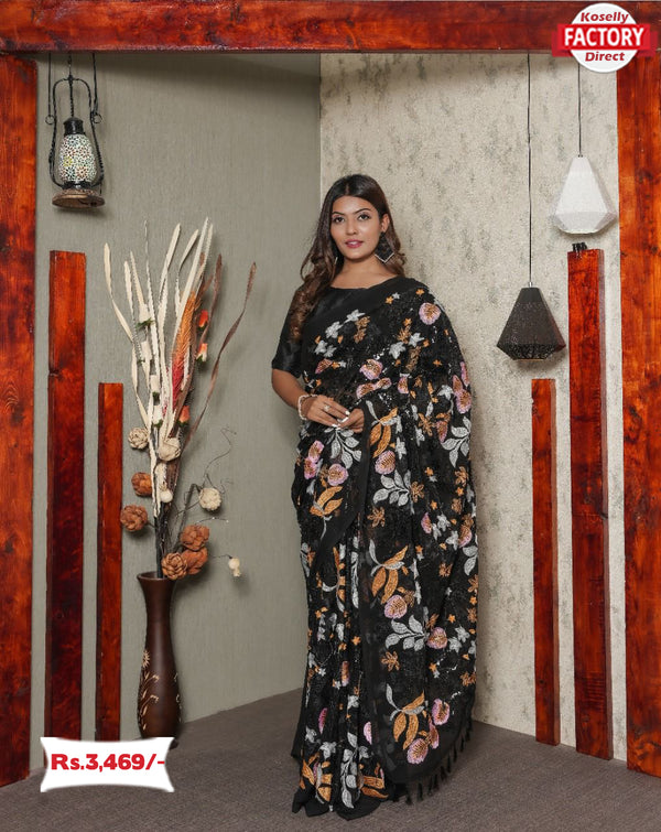 Black Georgette Saree With Heavy Embroidery