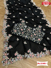 Black Georgette Embroidered Partywear Saree