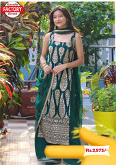 Green Designer Embroidered Kurtha Sharara Dupatta Set