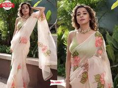 Digital Printed Organza Floral Saree