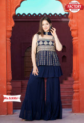 Navy Blue Designer Peplum Sharara Dupatta Set