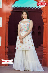 White Designer Peplum Sharara Dupatta Set