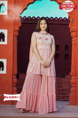 Peach Designer Peplum Sharara Dupatta Set