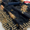 Black Pure Khadi Organza Digital Printed Saree With Embroidery