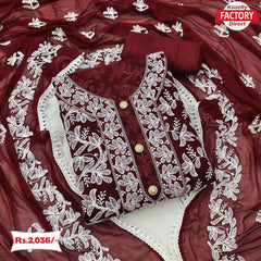 Maroon Embroidered Kurtha Suruwal Piece