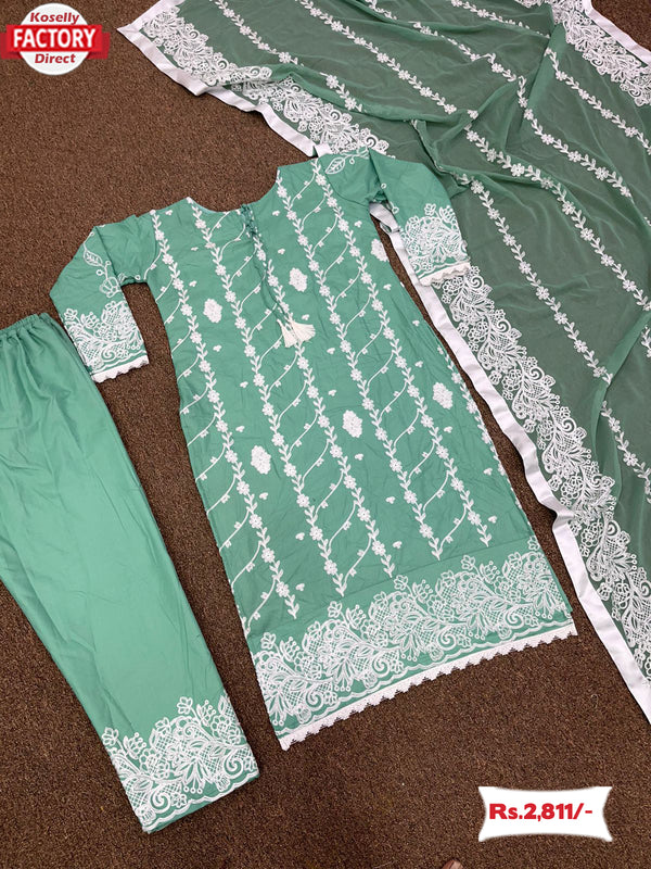 Light Turquoise Embroidered Kurtha Pant Dupatta Set