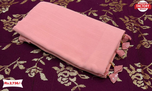Pink Pure Chiffon Saree With Tassels