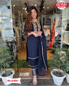 Navy Blue Embroidered Kurtha Sharara Dress