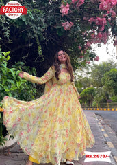 Yellow Floral Long Frock Palazzo Set