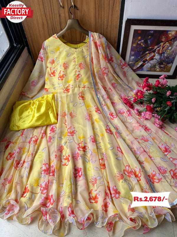 Yellow Floral Long Frock Palazzo Set